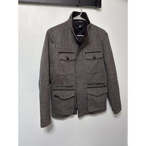 H&M Wool Blend Full Zip/Buttons Coat Jacket Mens 36R Gray Pockets Recycled Wool